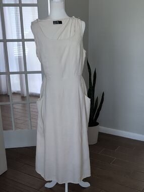 Seta T Sleeveless Cream Midi Summer Dress with Side Pockets Size Large